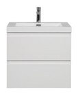 24-42 Inch Glossy White Bathroom Floating Vanity with Resin Sink and 2 Soft-Close Drawers