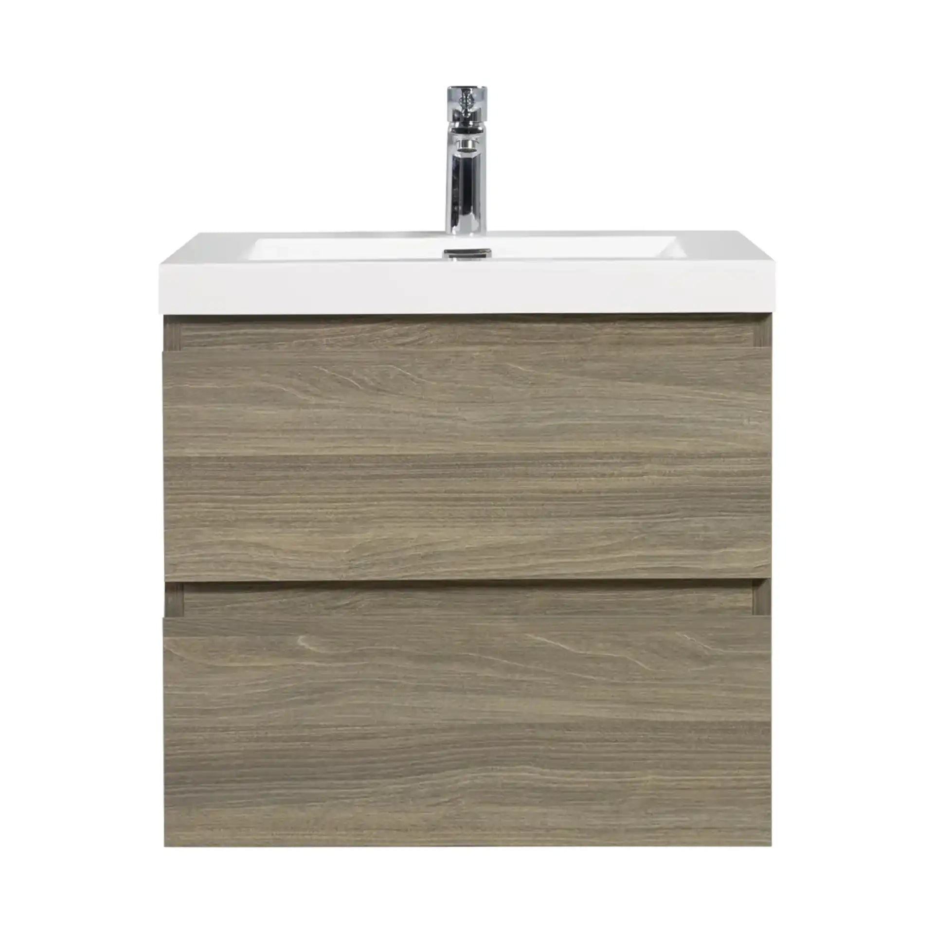 24-42 Inch Ash Grey Bathroom Floating Vanity with Resin Sink and 2 Soft-Close Drawers