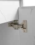 Soft-close cabinet hinge detail on ArborEdge floating bathroom vanity.