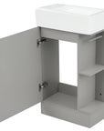18 inch vanities for bathrooms with open cabinet and side shelf, textured gray | Ace Decor
