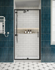 Front view of framed watertight shower enclosures, model size 32 x 72 with black frame and glass door | Ace Decor