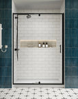 Front view of pivot shower door with side panel, watertight enclosure 54 x 71 | Ace Decor