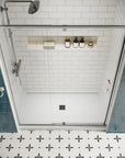 Top view of modern bathroom with 60x71 watertight shower enclosure, showing spacious pivot door design | Ace Decor