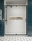 Front view of 60 pivot shower door with modern black frame, size 60 x 71 | Ace Decor