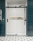Shower door sliding frameless, front view with dimensions 54 x 74 inches | Ace Decor