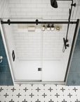 Shower door sliding frameless, top view with dimensions 54 x 74 inches | Ace Decor