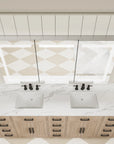Top view of Pro Shower 48x30/60x30 Rectangular LED Medicine Cabinet installed above bathroom vanity, with LED lighting on.