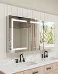 Pro Shower 48x30/60x30 LED Medicine Cabinet with lights turned on in modern bathroom.