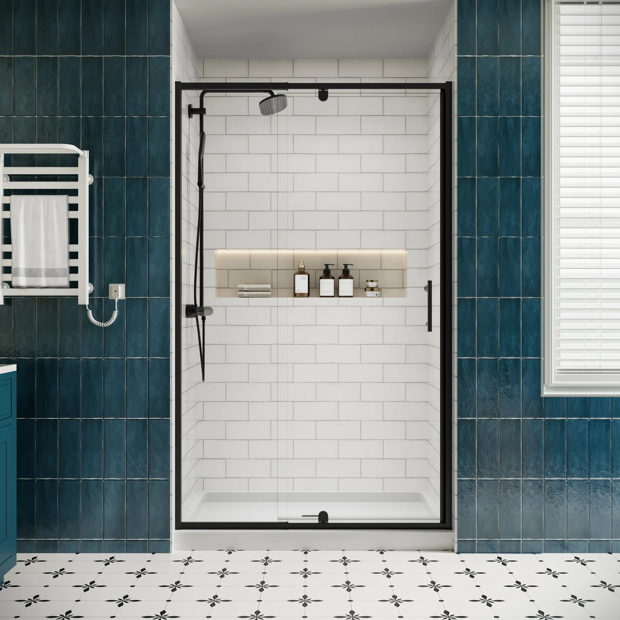 Bathroom installation front view of 42 in shower doors, watertight enclosure with size 42 x 71 | Ace Decor