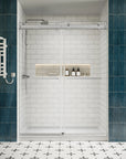 60 x 76 brushed nickel sliding frameless shower door front view showcasing modern minimalist bathroom design | Ace Decor