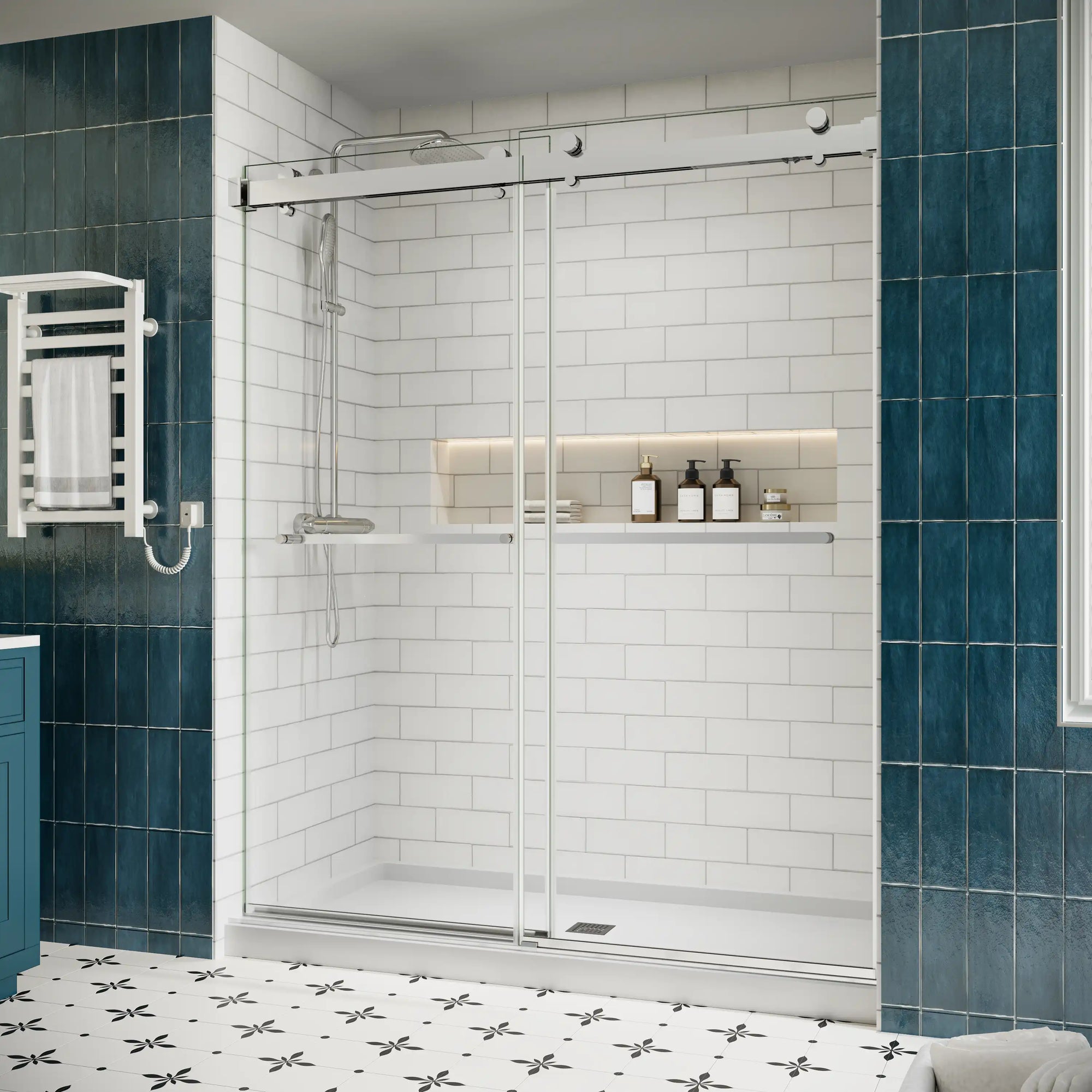 Verta Series 66" x 76" Double Sliding Frameless Shower Door with 10mm Tempered Glass - Chrome
