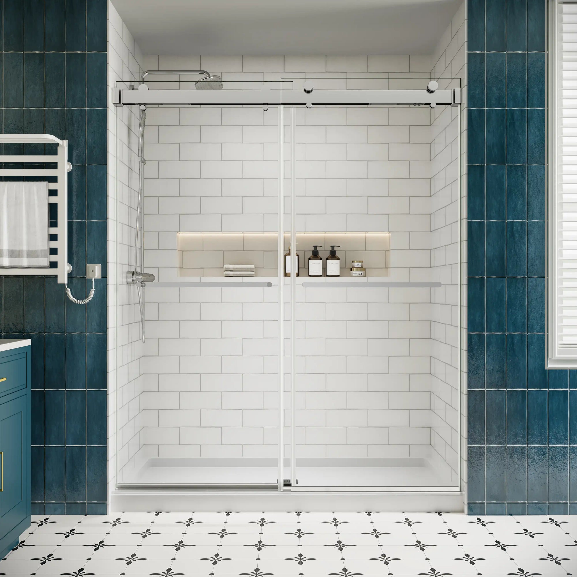 Verta Series 66" x 76" Double Sliding Frameless Shower Door with 10mm Tempered Glass - Chrome