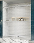 72 x 76 brushed nickel shower doors frameless side view highlighting modern sliding design and clear tempered glass | Ace Decor