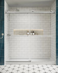 Front view of 76 x 76 chrome sliding shower doors for walk-in shower with frameless design and modern chrome hardware | Ace Decor