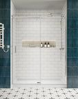 Shower door sliding frameless, size 60 x 74 inches, chrome finish, front view installation | Ace Decor