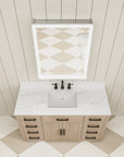 Top view of LED medicine cabinet mirror over vanity.