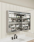Angled view of Pro Shower 24x30 LED Medicine Cabinet open.
