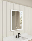 Side view of LED medicine cabinet mirror with wall mount.