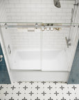 Top view of bathtub sliding glass doors frameless, chrome finish, size 60 x 58 inches | Ace Decor