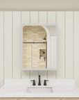 Front view of medicine cabinet mirror with lights off.