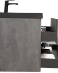 24"-47" Floating Dark Grey Corner Vanity with Matte Black Sink - 2 Soft Close Drawers