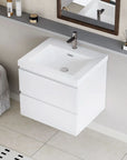 Floating Bathroom Vanity with Resin Top Basin & Soft Close Drawers - Modern Wall-Mounted Storage Cabinet color:White