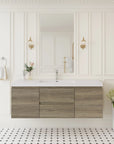 59 inch vanity single sink wall-mounted ash grey floating bathroom vanity in bright modern interior | Ace Decor