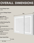 Overall dimensions of Pro Shower 36x30 Rectangular LED Medicine Cabinet in silver finish.