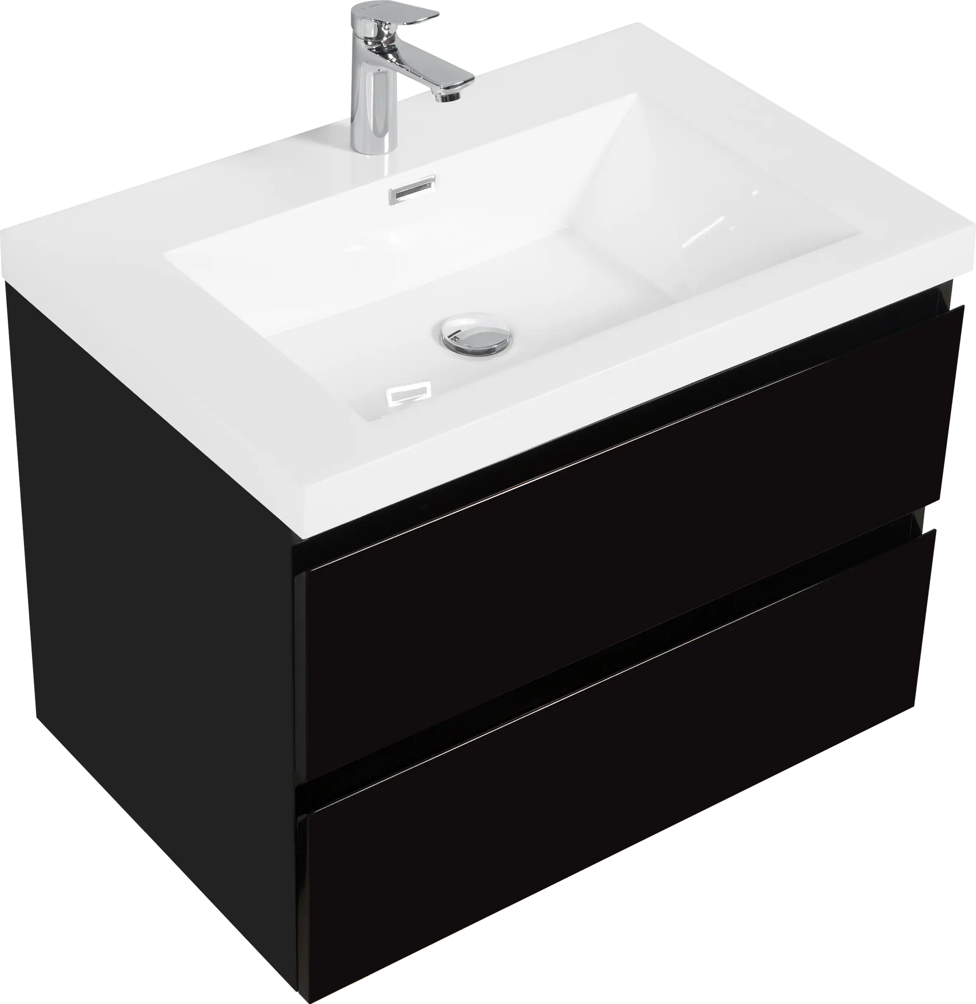 24-42 Inch Glossy Black Bathroom Floating Vanity with Resin Sink and 2 Soft-Close Drawers