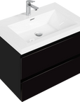 24-42 Inch Glossy Black Bathroom Floating Vanity with Resin Sink and 2 Soft-Close Drawers