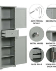 Detail view of Norrin 67.3 inch grey bathroom storage cabinet showing high quality hardware.