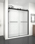 Aurevo-X Series 60" x 74" Minimalist Frameless Sliding Shower Door In Matte Black