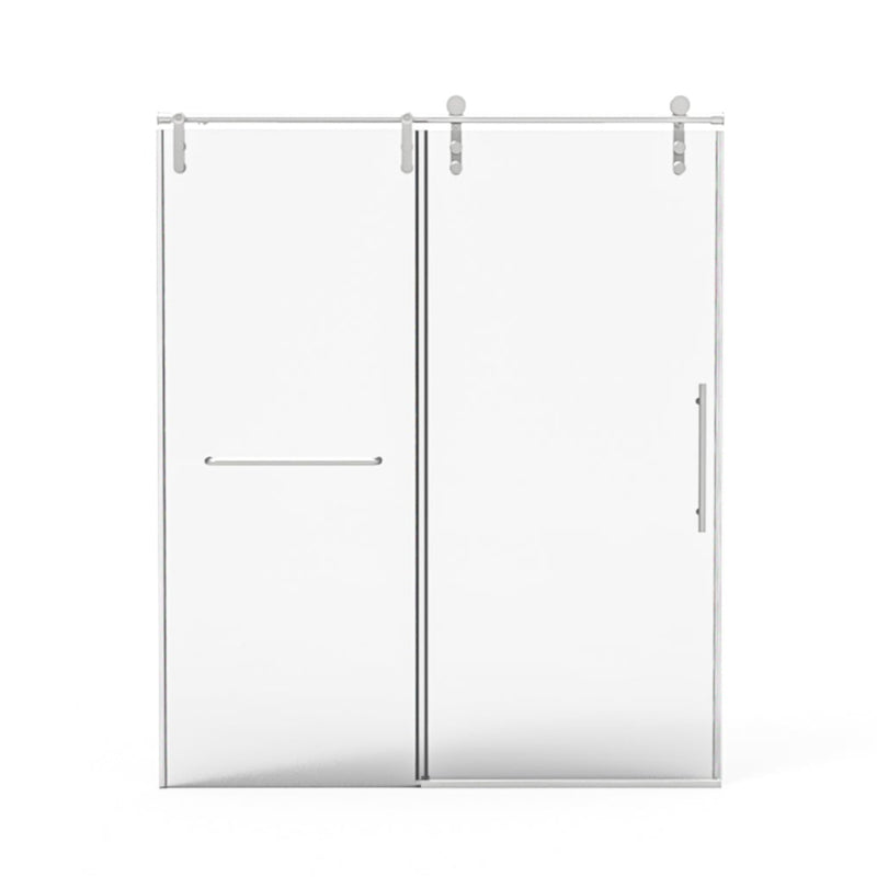 Vetra Series 60" x 70" Brushed Nickel Frameless Shower Sliding Door with Towel Bar
