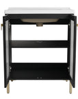 28" freestanding bathroom vanity showing interior storage and one adjustable shelf.