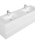 71 inch bathroom vanity angled view showing wall-mounted double sink design | Ace Decor