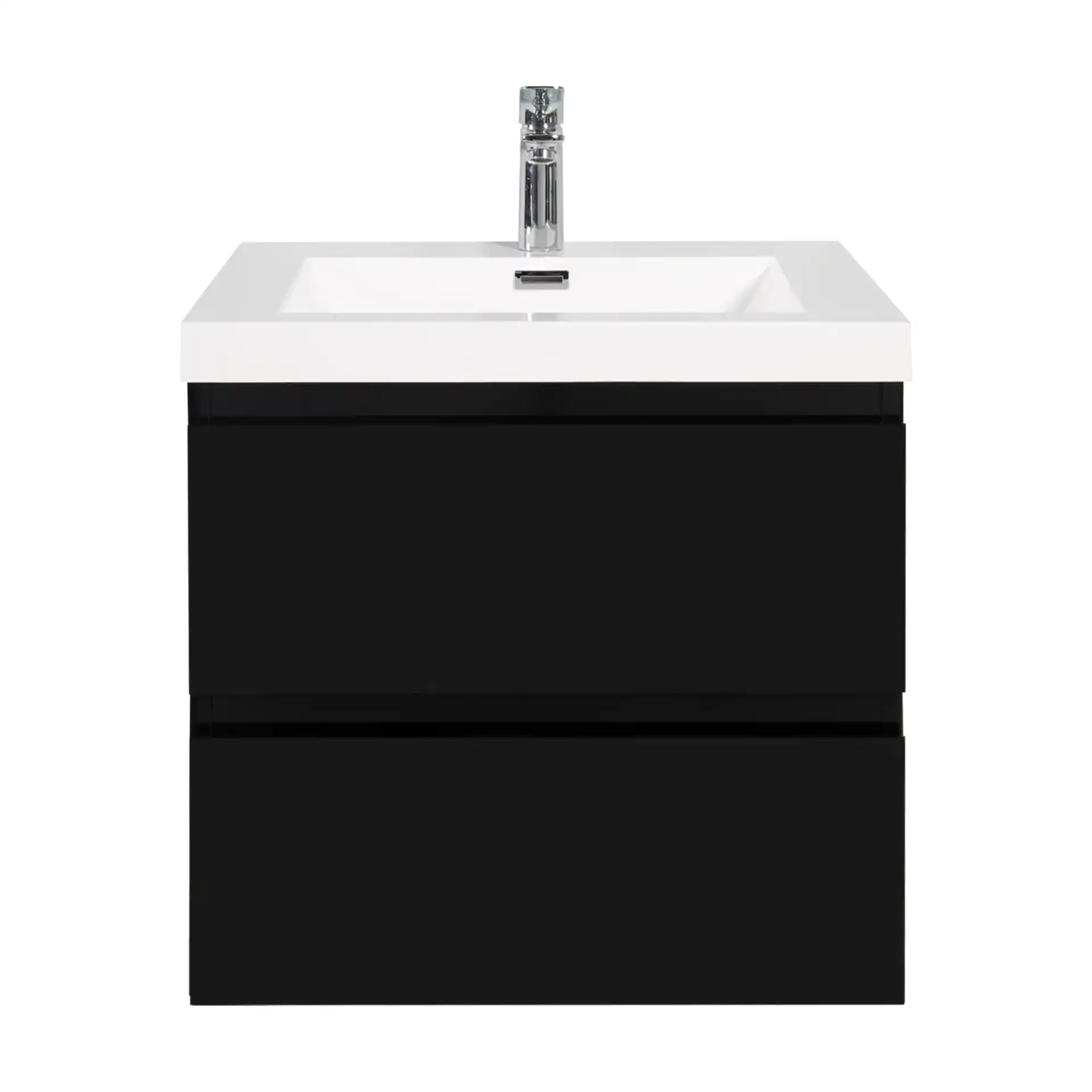 24-42 Inch Glossy Black Bathroom Floating Vanity with Resin Sink and 2 Soft-Close Drawers