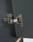 Freestanding 24 inch bathroom vanity with sink soft-close hinge hardware detail.