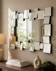 PrismAura Collection - 39" x 29" Geometric Beveled Wall Bathroom Mirror with PU Frame