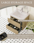 Oakmere Series 24" Natural Oak Bathroom Floating Vanity with Resin Sink & 2 Soft-Close Drawers