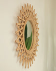 Side angle of the 24-inch bamboo bathroom mirror with handcrafted sunburst frame | Ace Decor