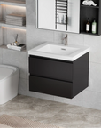 24-42 Inch Glossy Black Bathroom Floating Vanity with Resin Sink and 2 Soft-Close Drawers