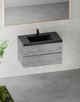 24"-47" Floating Dark Grey Corner Vanity with Matte Black Sink - 2 Soft Close Drawers