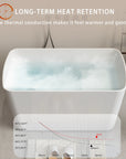 Nectar Freestanding acrylic soaking tub demonstrating long-term heat retention with insulation and temperature comparison chart.