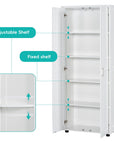 71.25-inch white tower bathroom cabinet with doors open, highlighting adjustable and fixed shelves for flexible storage organization.