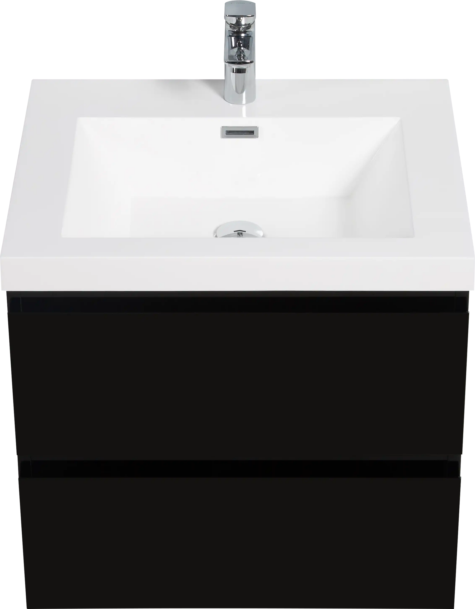 24-42 Inch Glossy Black Bathroom Floating Vanity with Resin Sink and 2 Soft-Close Drawers