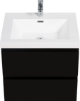 24-42 Inch Glossy Black Bathroom Floating Vanity with Resin Sink and 2 Soft-Close Drawers