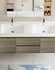 Top view of 59 inch double sink vanity with two integrated sinks and clean modern lines | Ace Decor