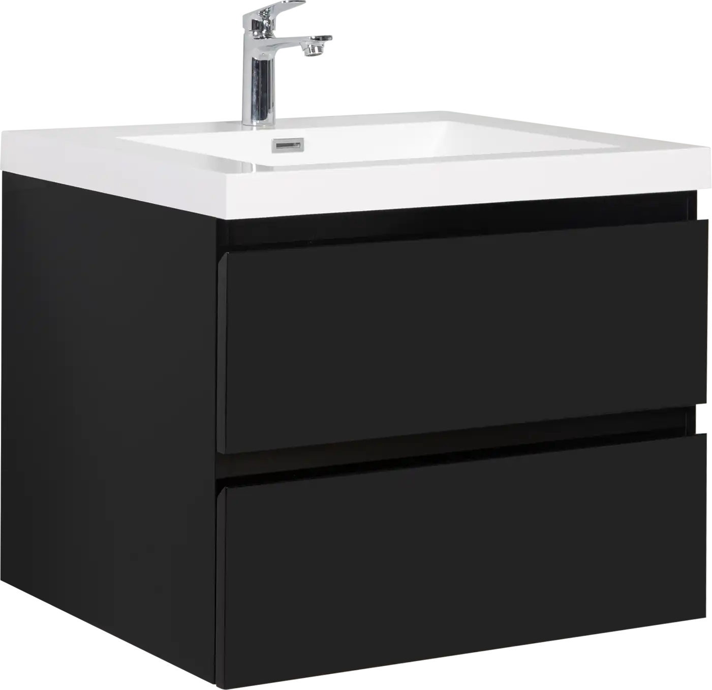 24-42 Inch Glossy Black Bathroom Floating Vanity with Resin Sink and 2 Soft-Close Drawers