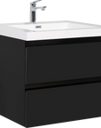 24-42 Inch Glossy Black Bathroom Floating Vanity with Resin Sink and 2 Soft-Close Drawers