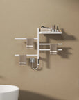 white wall mounted heated towel rack 18 x 27 with rotating arms and top shelf for towels | Ace Decor